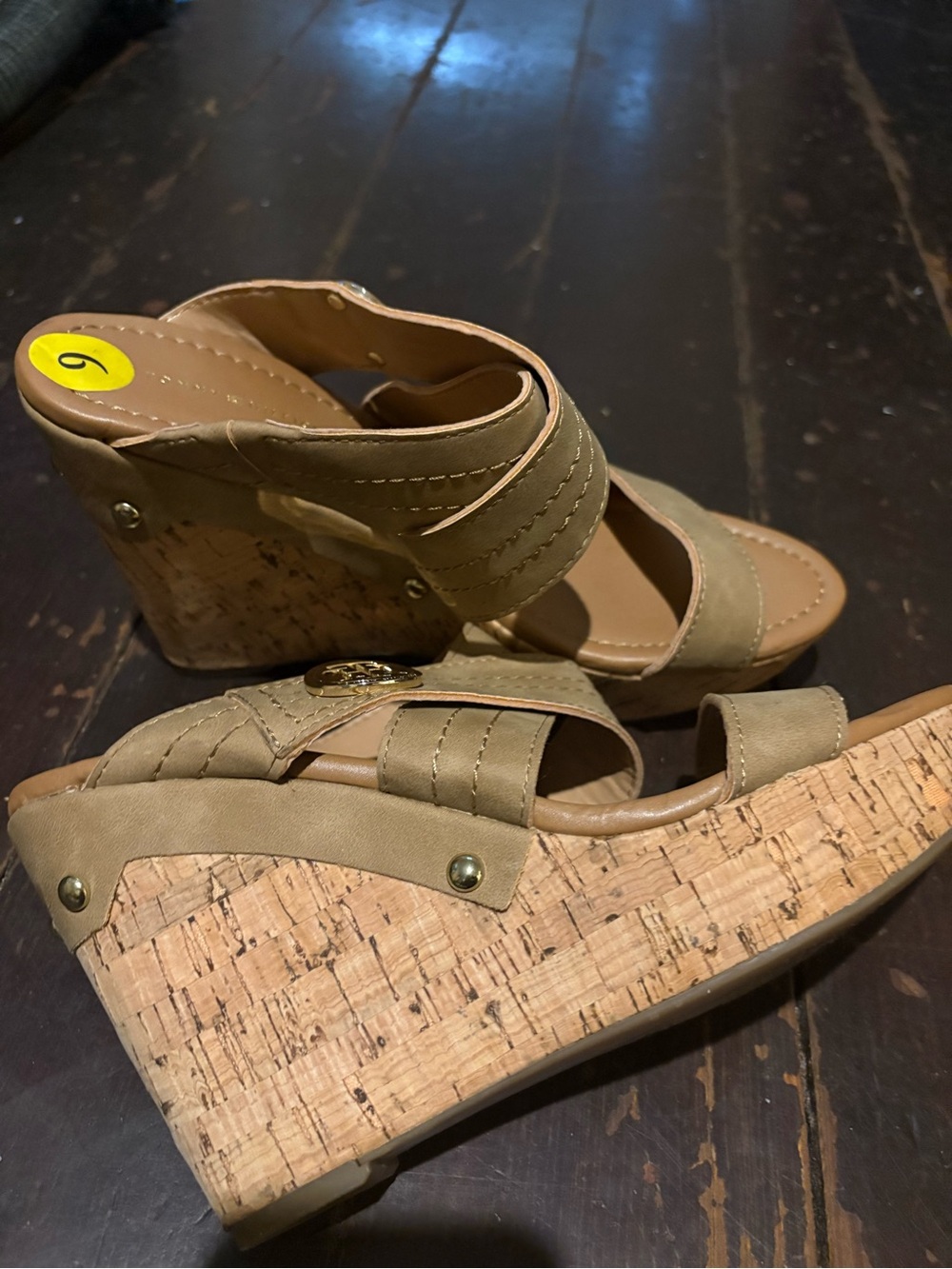 Tommy Hilfiger Olive Green Cork Wedge Sandals